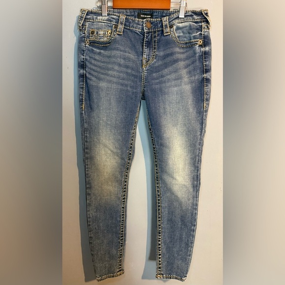 True Religion Blue Skinny Jeans with Distressed Vintage Look: size 31 - Picture 1 of 7